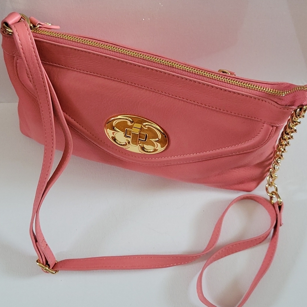 Emma Fox Pink Leather Classic Envelope Convertanle Shoulder Crossbody Bag NWOT
